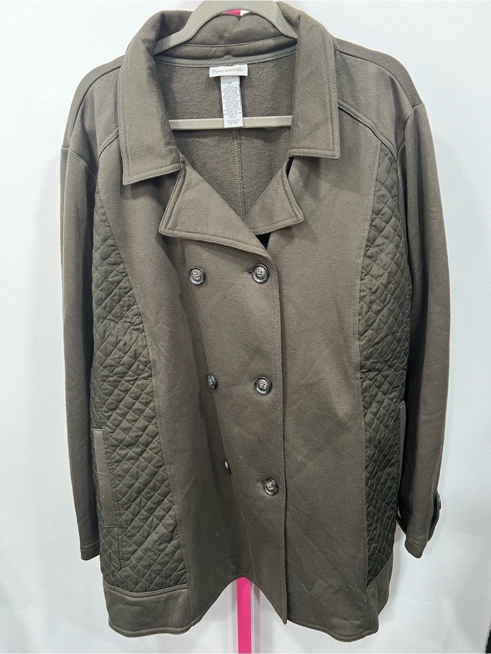 Catherines Olive Quilted-Side Double-Breasted Coat/Jacket 3x